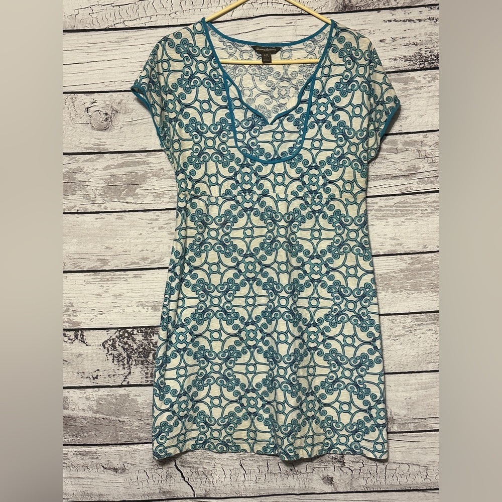 Tommy Bahama Teal Scroll Print Short Sleeve Cotton Dress Size S/P
